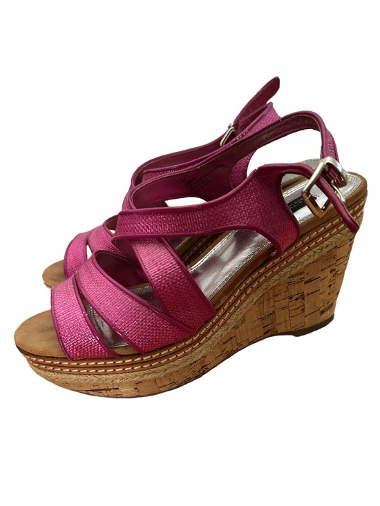White House Black Market Shoes - White House Black Market Fuchsia Strappy Cork Wedge Sandals. Size 8